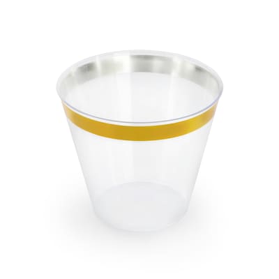 Round Elama Plastic Dinnerware Set, White/Gold, 150 Piece (935123350M)