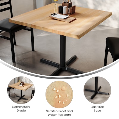 Flash Furniture Bennett Square Shaped Wooden Commercial Indoor Table, 36" x 36", Natural Top/Black Base (GSFSQ36NTT3030)