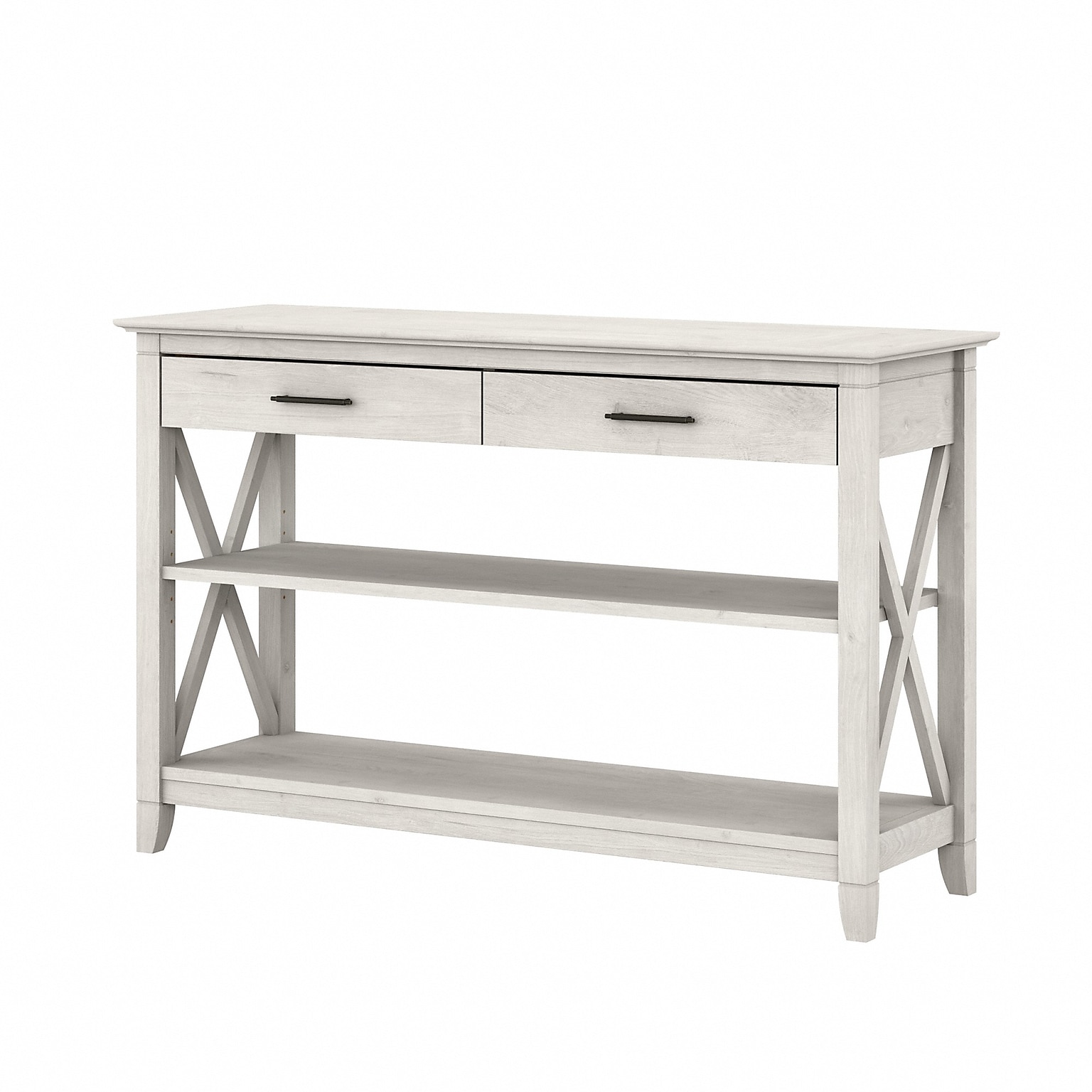 Bush Furniture Key West 47 x 16 Console Table with Drawers and Shelves, Linen White Oak (KWT248LW-03)