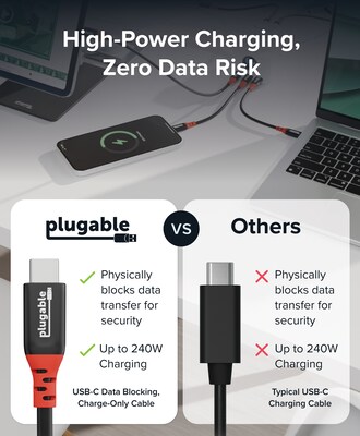 Plugable 0.5 ft. USB-C to USB-C Charging Cable, Male to Male, Black, 5/Pack (USBC-CCS5X)