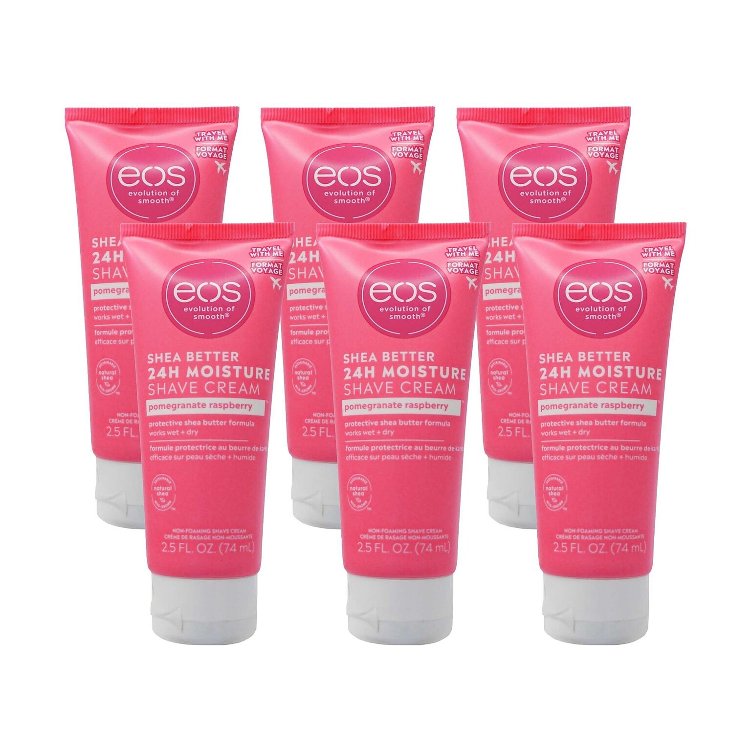 EOS Pomegranate Raspberry Shaving Cream, 2.5 oz Travel Size Bottle, 6 Bottles/Bag, 16 Bags/Carton