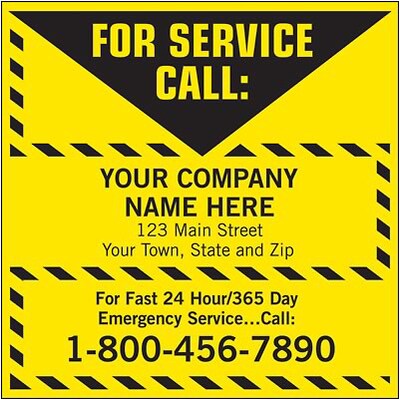 Custom Printed For Service Call Pre-Printed Labels; Vinyl Yellow with Black, 5x5