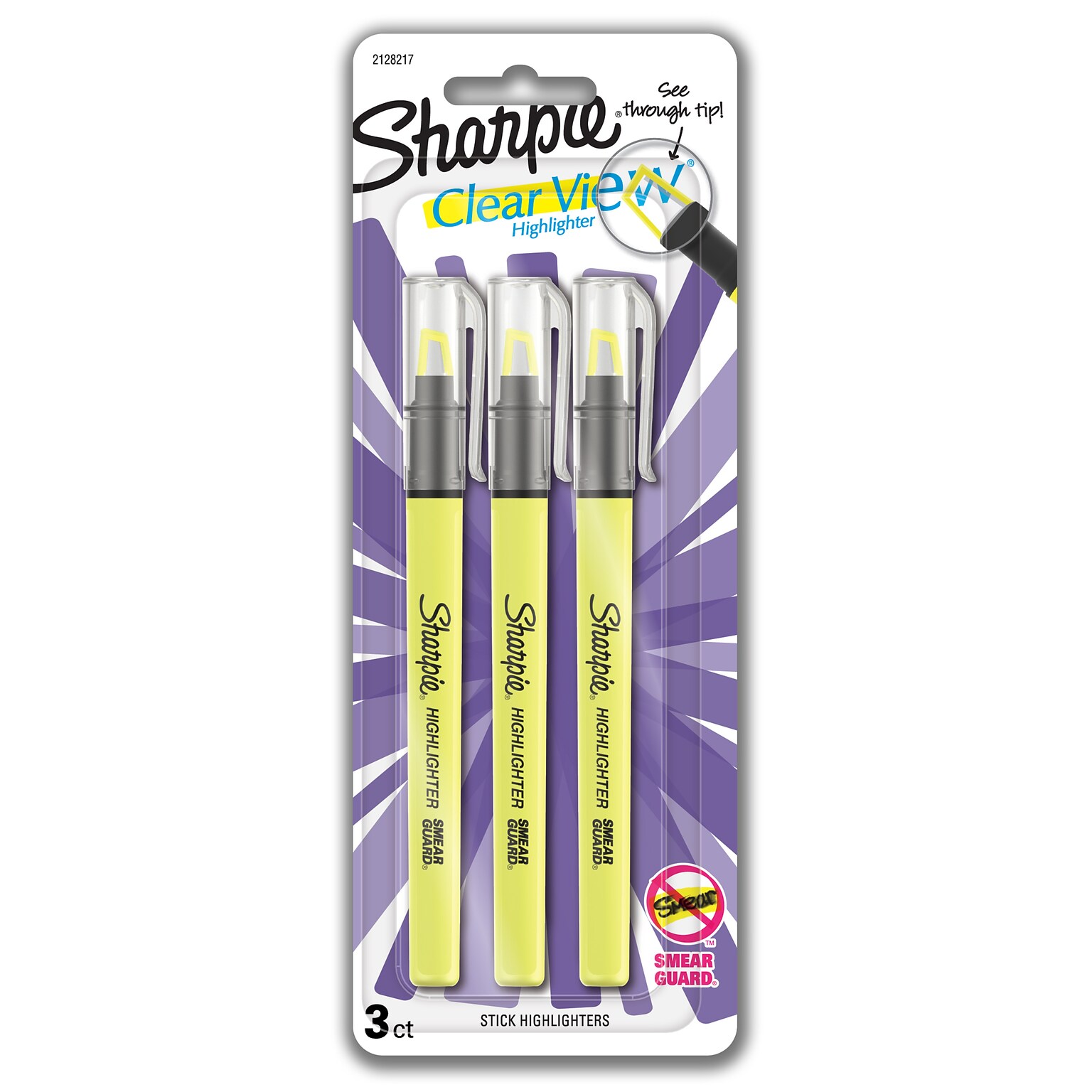 Sharpie Clear View Highlighter, Chisel Tip, Yellow, 3/Pack (1950745/2128217)