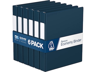 Davis Group Premium Economy 1 3-Ring Non-View Binders, D-Ring, Navy Blue, 6/Pack (2301-72-06)