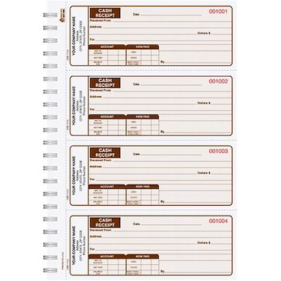 Custom Cash Receipt Book, 4-to-a-page, Triplicate, 200 Sets/Book