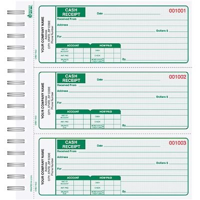 Custom Cash Receipt Book, 3-to-a-page, Triplicate, 150 Sets/Book