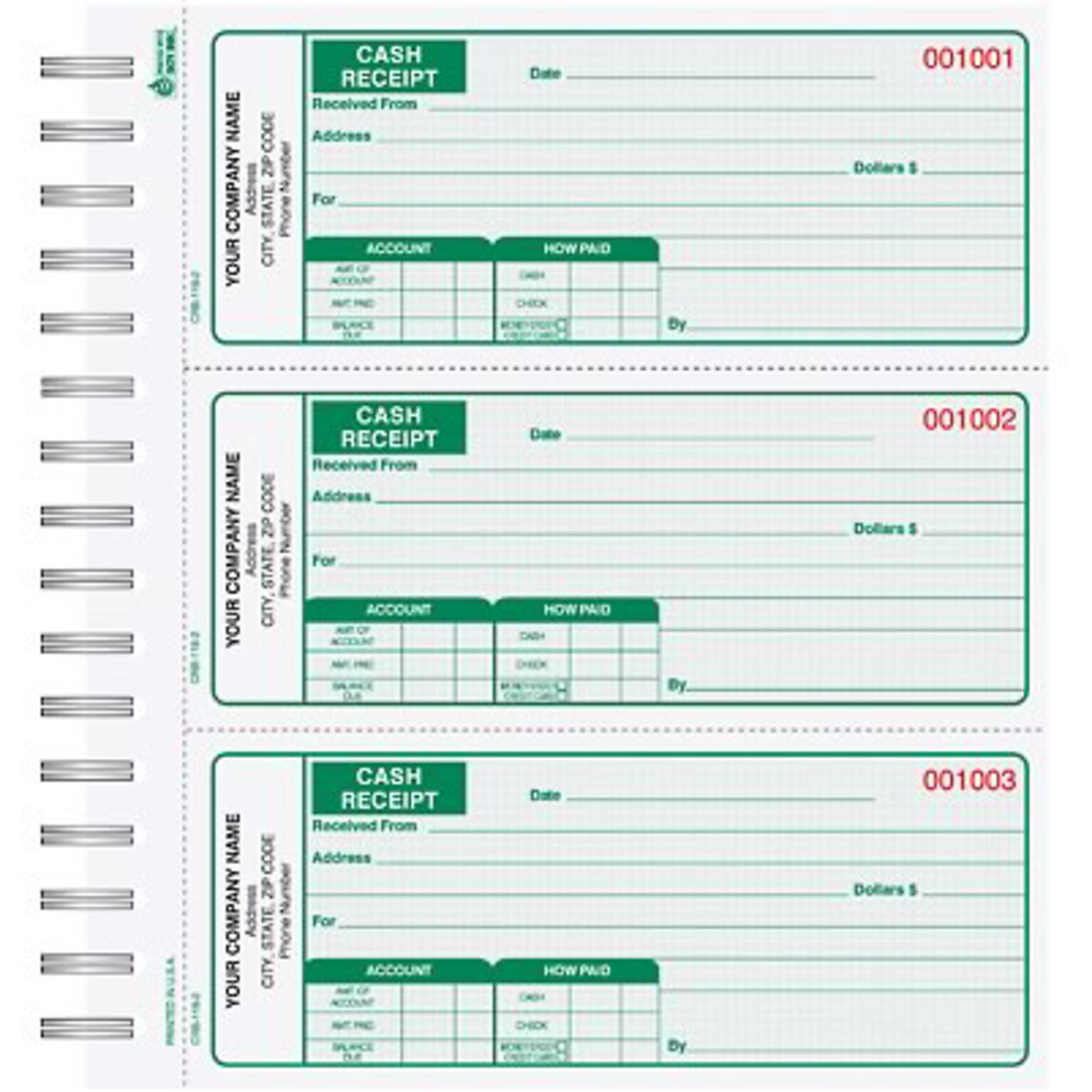 Custom Cash Receipt Book, 3-to-a-page, Triplicate, 150 Sets/Book