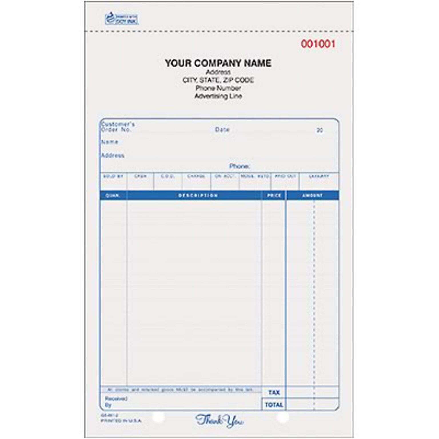 Custom Snap Apart Sales Slips, 2 part, 8-1/2 x 5-2/3, 500 Sheets