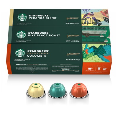 Nespresso Starbucks Variety Pack Coffee Nespresso Vertuo Capsules, Light & Medium Roast, 30/Pack (163929)