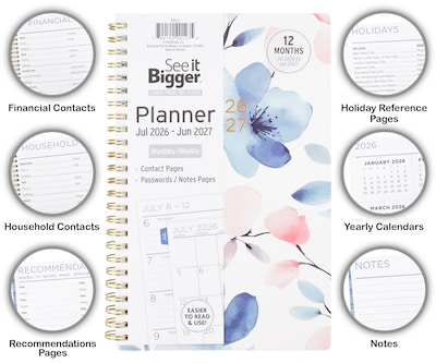 2026-2027 PlanAhead See It Bigger 5.5" x 8.75" Academic Weekly & Monthly Planner, Paperboard Cover, Floral (90123)
