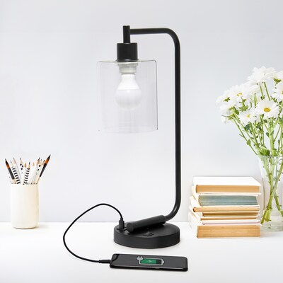 Creekwood Home Vintage Vantage 18.8" Minimalist Industrial Curved Arm Desk Lamp, Feit LED Bulb, Black (CWD-1016-BK-LB)