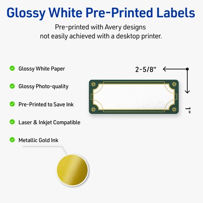 Avery Rectangle Multipurpose Labels, 1 x 2-5/8, White, 160/Pack (19479370387)