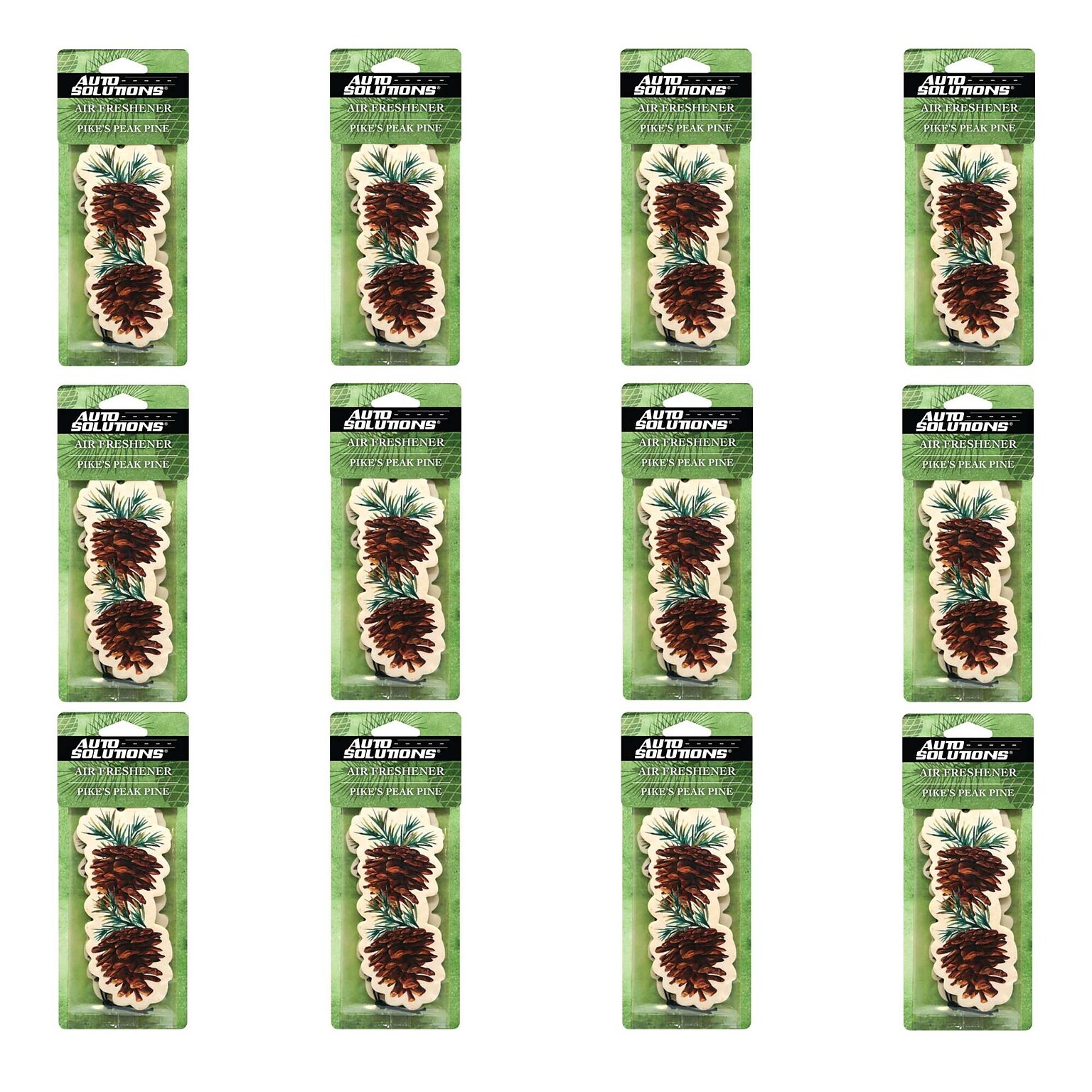 Auto Solutions Pine Scented Air Freshener, Green, 2 Fresheners/Pack, 12 Packs/Box, 12 Boxes/Carton (14885)