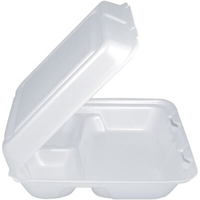 Dart® Square 3-Comp Foam Hinged Carryout Container 8”, White, 200/Carton (80HT3R)