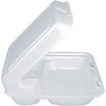 Dart® Square 3-Comp Foam Hinged Carryout Container 8”, White, 200/Carton (80HT3R)