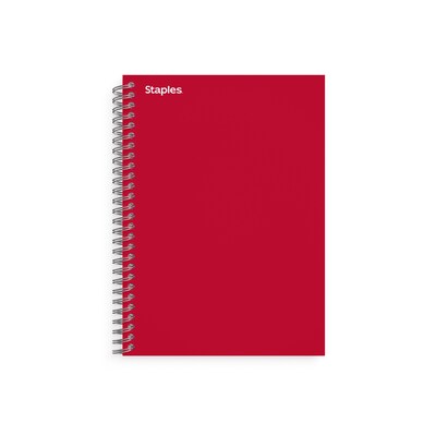 Staples Premium 1-Subject Notebook, 4.38 x 7, College Ruled, 80 Sheets, Red (TR58349)