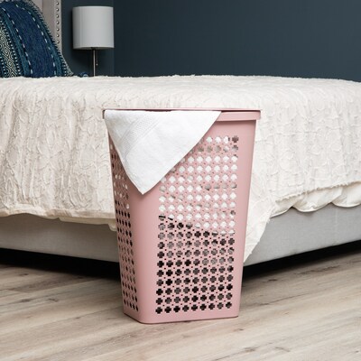 Mind Reader Slim Tapered Hamper with Lid, Plastic, Pink (SWHAMP50-PNK)