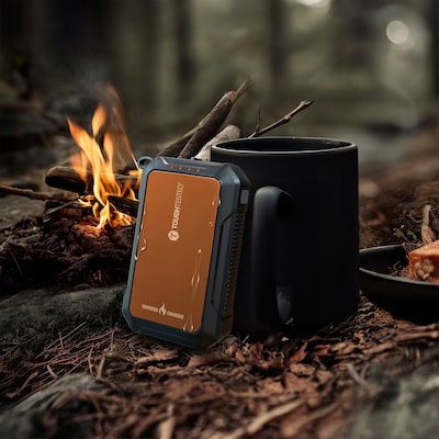 ToughTested Explorer 10 10,000-mAh USB-C & USB-A Portable Power Pack with Hand Warmer, 20W, Black/Orange (TT-PBHW-10)