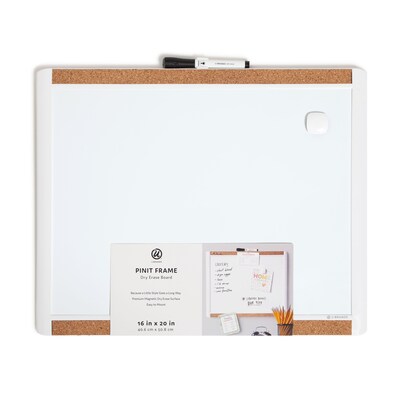 U Brands PINIT Magnetic Dry Erase Whiteboard, 20 x 16, White Frame