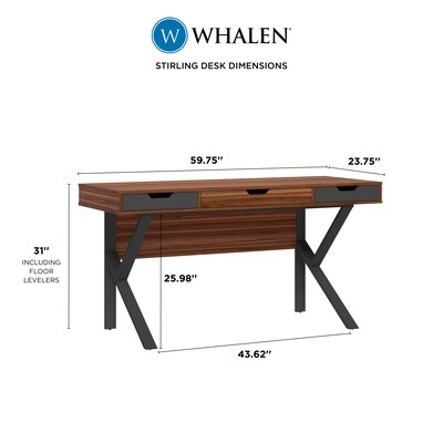 Whalen Stirling 60"W Table, Natural Walnut/Charcoal Gray (SPLS-ST60D)