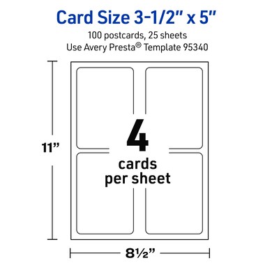 Avery Integrated Cards, 3.5" x 5", Glossy White, 100/Pack  (95342)