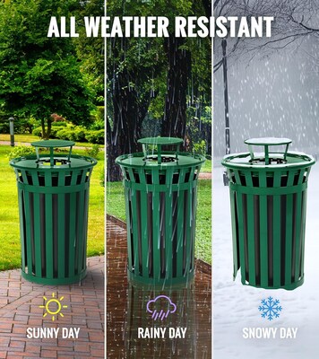 Alpine Industries Stainless Steel Outdoor Trash Can with Rain Bonnet Lid, 38 Gallon, Green (ALP479-38-1-GRN-MKTCOPY)