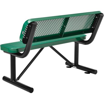 Global Industrial 4 Outdoor Steel Bench w/ Backrest, Perforated Metal, Green (695744GN)