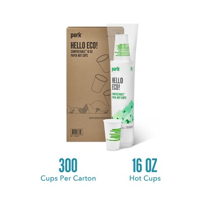 Perk™ Compostable Paper Hot Cup, 16 Oz., White/Green, 300/Carton (PK56221)