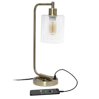 Creekwood Home Vintage Vantage 18.8" Minimalist Industrial Curved Arm Desk Lamp, Antique Brass (CWD-1017-AB)