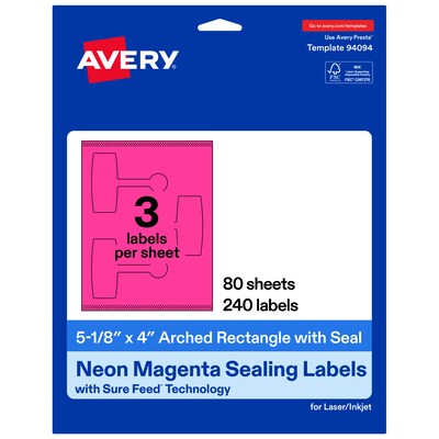 Avery Laser/Inkjet Sealing Labels, 5-1/8 x 4, Neon Magenta, 240 Labels/Box (19479370739)