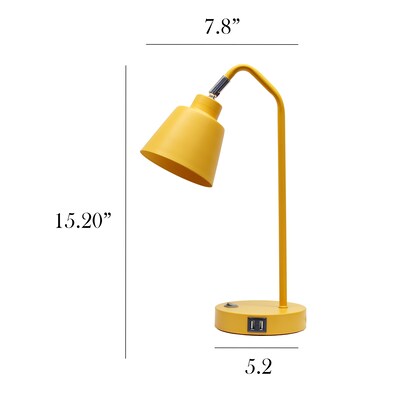 Simple Designs Sleek Essentials LED Desk Lamp, 16", with USB Ports, Yellow (LD1071-YLW)