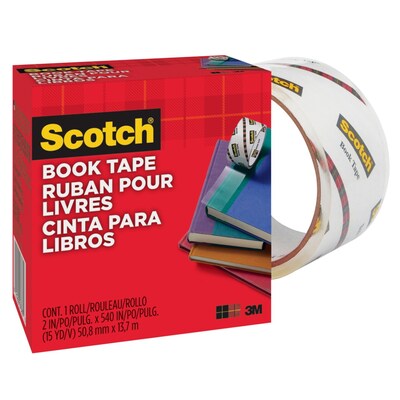 Scotch Book Transparent Clear Tape, 2" x 15 yds., 3" Core, Transparent (845-2)