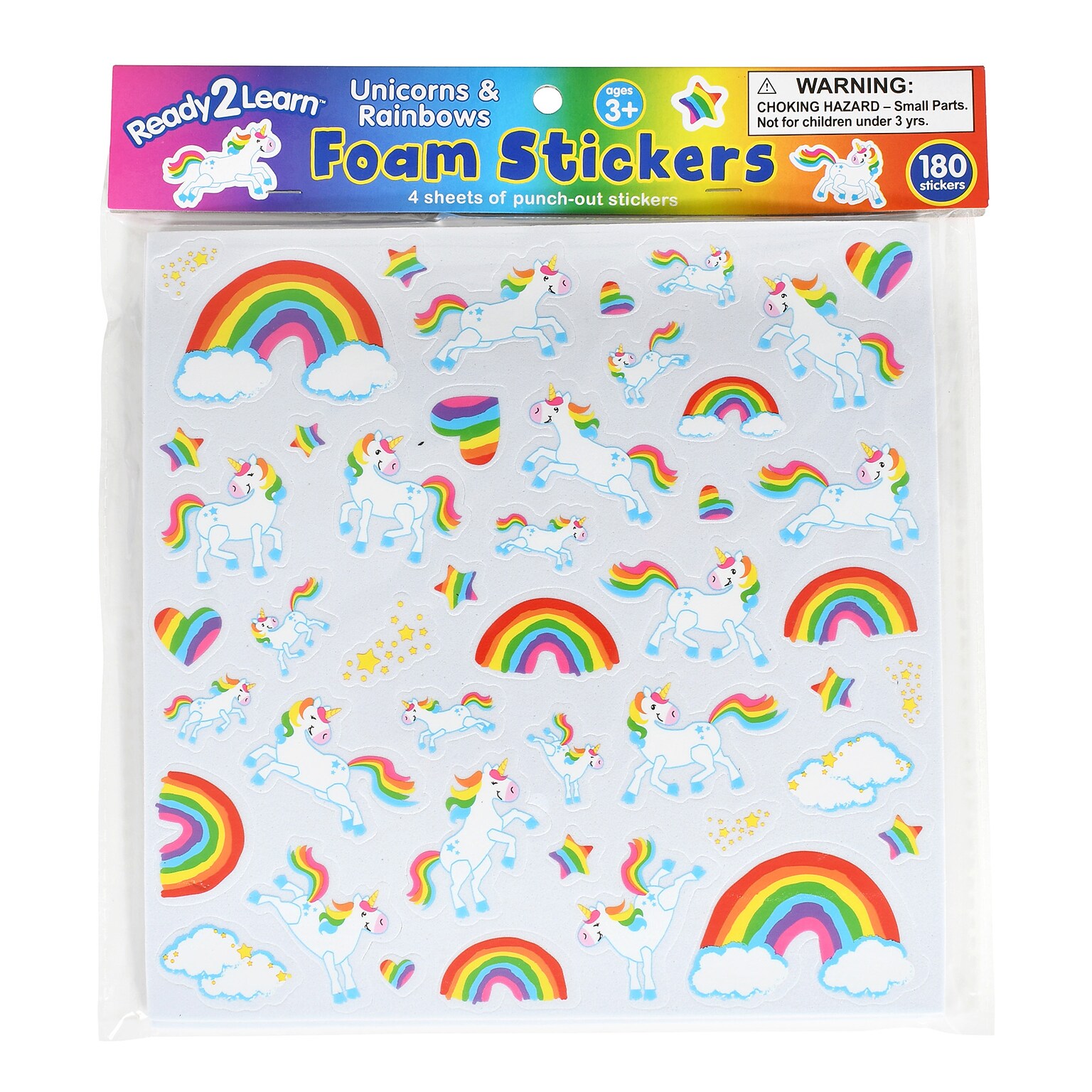 Ready2Learn Foam Unicorn and Rainbow Stickers, Multicolored, 180/Pack (CE-10086)