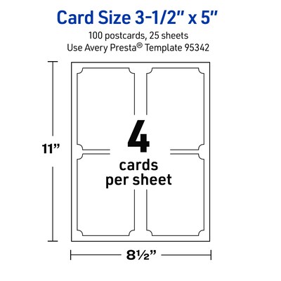 Avery Integrated Cards, 3.5" x 5", Glossy White, 100/Pack (95340)