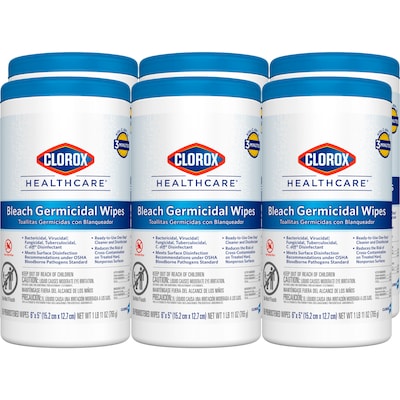 Clorox Healthcare Disinfecting Wipes, 150 Wipes/Container, 6/Carton (30577)