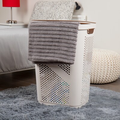 Mind Reader 15.85-Gallon Slim Laundry Hamper with Lid, Plastic, Ivory, 2/Set (2HBIN60-IVO)