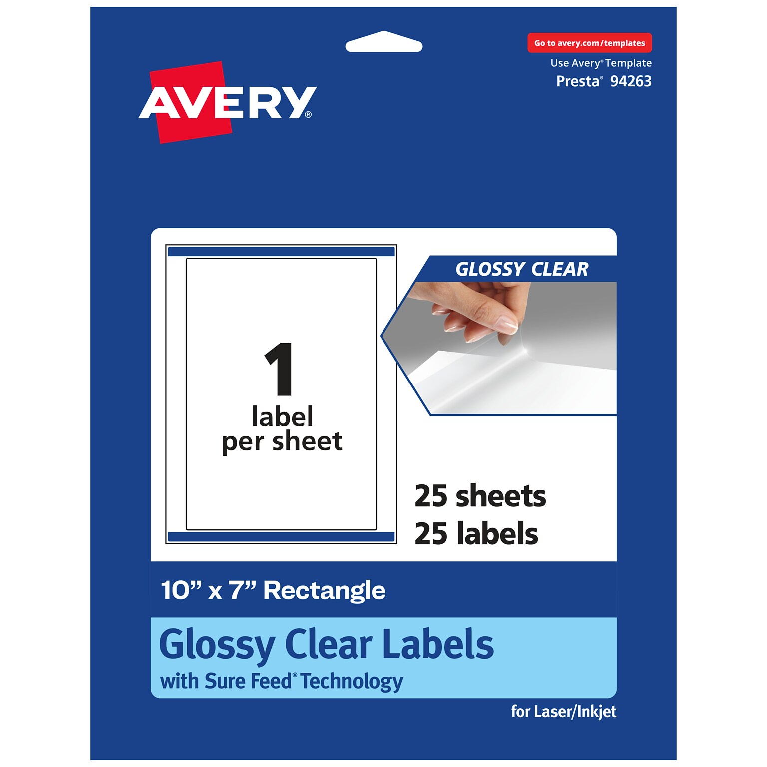 Avery Laser/Inkjet Multipurpose Labels, 7 x 10, Glossy Clear, 25/Pack (94263)