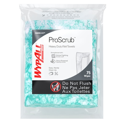 WypAll PowerClean ProScrub Fabric Cleaning Wipers, 9.5, Green, 75 Wipers/Box, 6/Carton (91367)