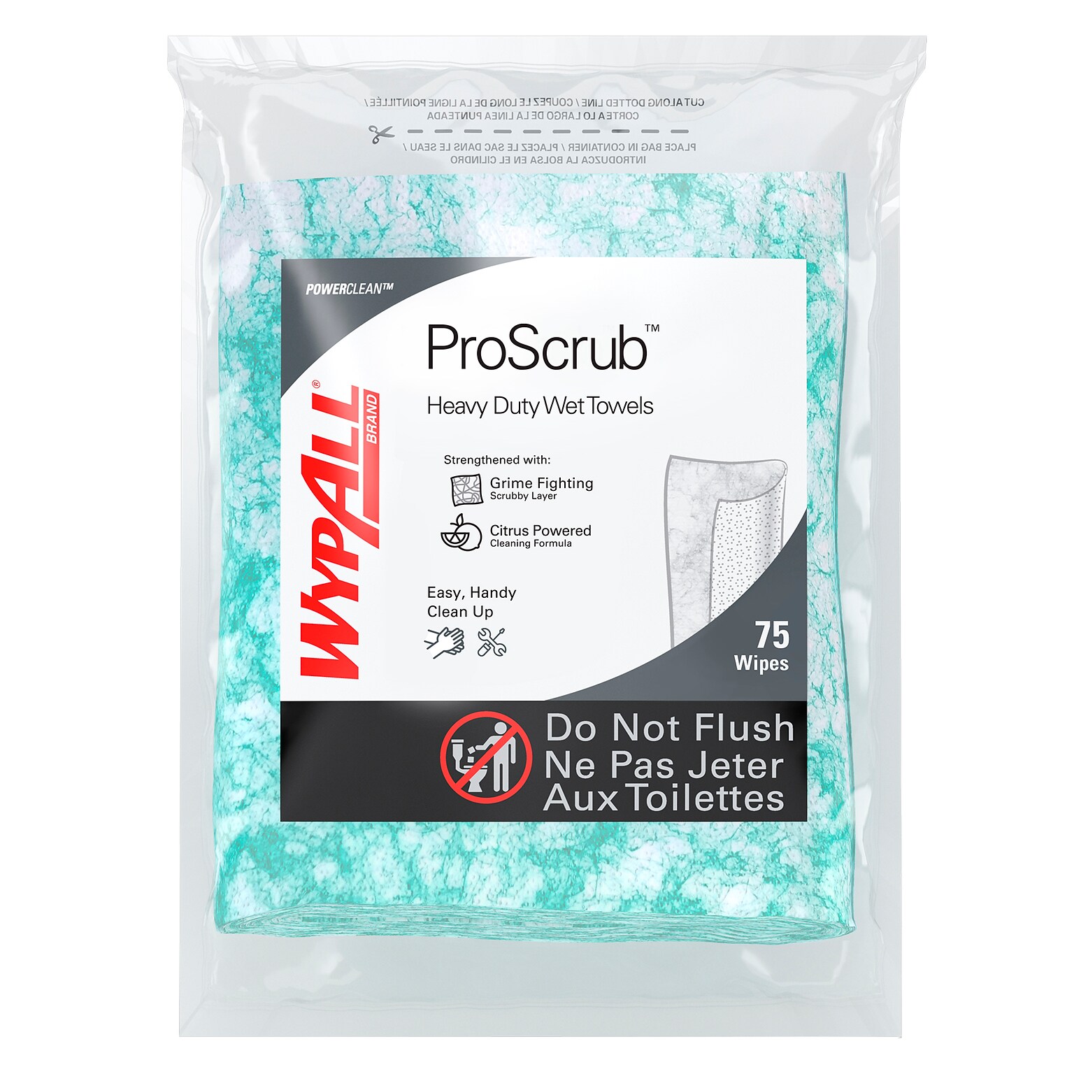 WypAll PowerClean ProScrub Fabric Cleaning Wipers, 9.5, Green, 75 Wipers/Box, 6/Carton (91367)