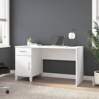 Bush Furniture Somerset 54"W Office Desk with Drawer and Storage Cabinet, White (WC81954)