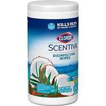 Clorox Scentiva Disinfecting Wipes, Pacific Breeze & Coconut Scent, 75 Wipes/Container, 6/Carton (60