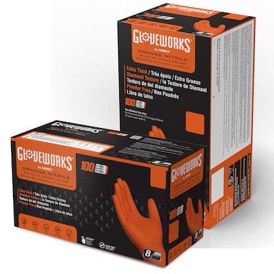 Gloveworks GWON Nitrile Gloves, Medium, Orange, 100/Box (GWON44100)