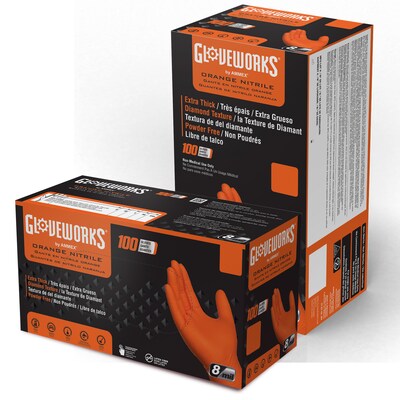 Gloveworks GWON Nitrile Gloves, X-Large, Orange, 100/Box (GWON48100)