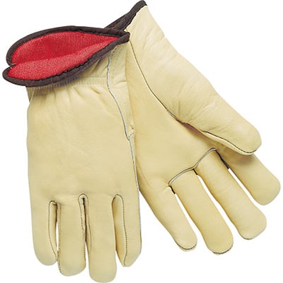 Memphis Gloves® Drivers Gloves; Red Fleece Lined Cow Leather, Slip-On Cuff, XL Size, Cream, 12 PRS