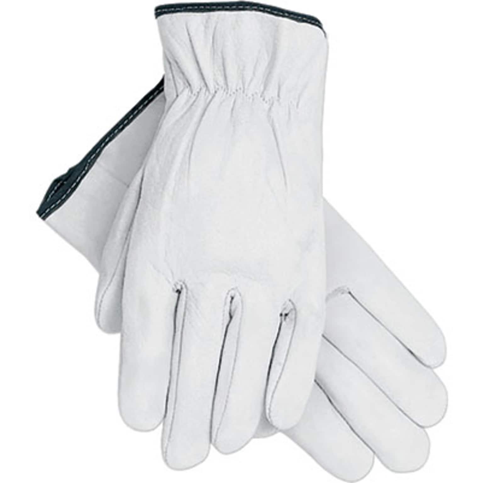 Memphis Gloves Drivers Work Gloves, Goatskin Leather, Slip-On Cuff, White, Medium, 12 Pair (3601M)