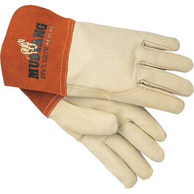 Memphis Gloves® Mustang® Welding Gloves; Cowhide Leather, Gauntlet Cuff, XL Size, Cream, 12 PRS