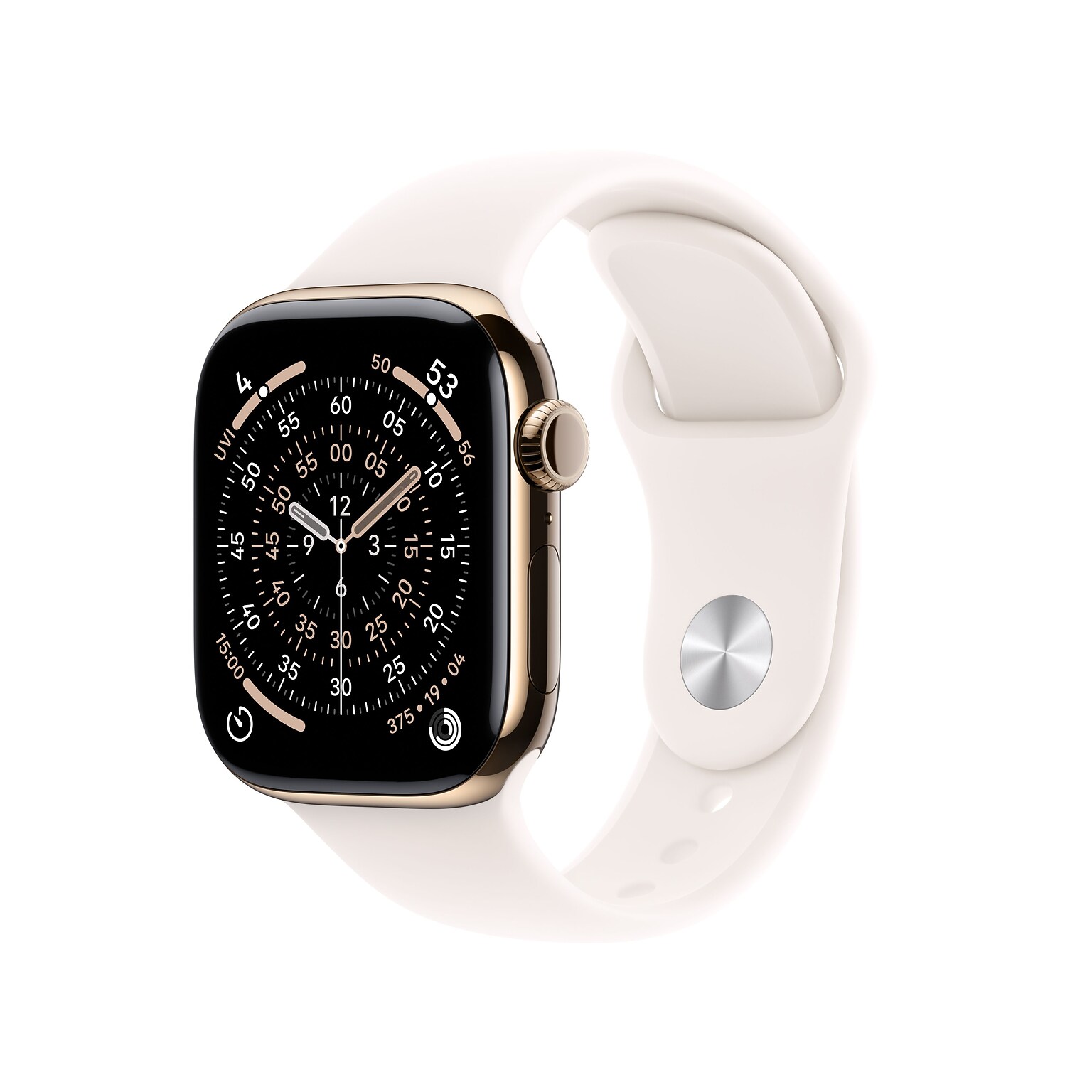 Apple Watch Series 11 GPS + Cellular Smartwatch, 42mm, Gold Titanium Case with Light Blush Sport Band, Small/Medium (MF8W4LW/A)
