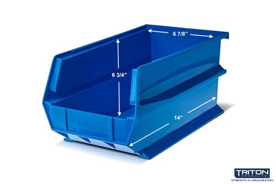 Triton Products LocBin Stackable Storage Bin, 7" x 8.25"x 14.75", Blue, 6/Pack (3-240B)