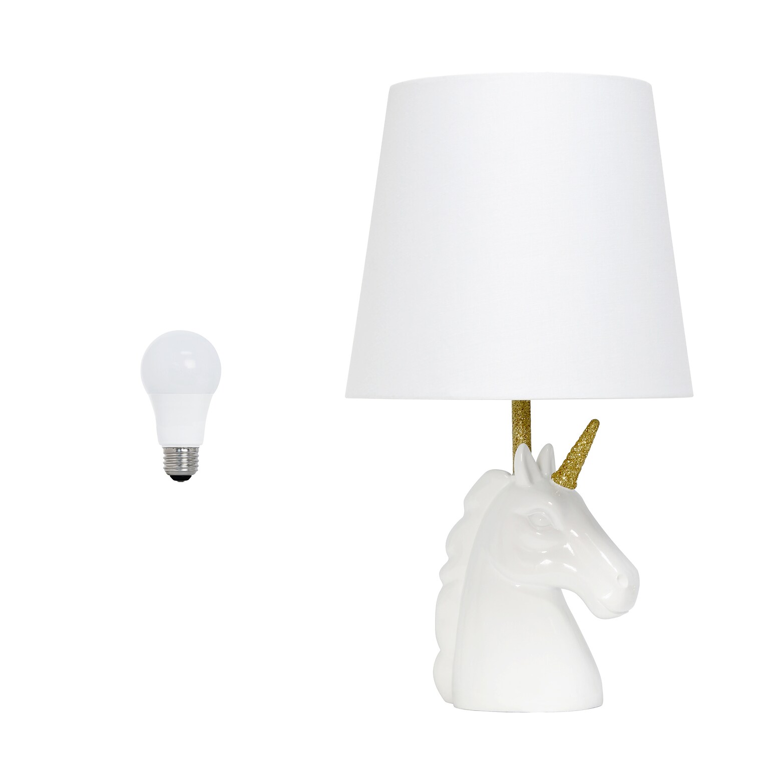 Creekwood Home Whimsilux 15.5 LED Table Lamp, White/Gold Glitter (CWT-2023-WH-LB)