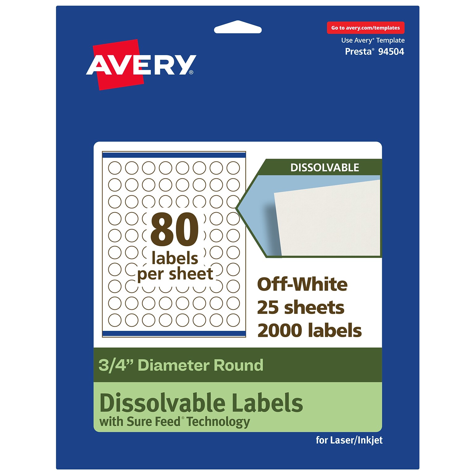 Avery Dissolvable Circle Multipurpose Labels, 0.75 Dia., Off-white, 2000/Pack (94504)
